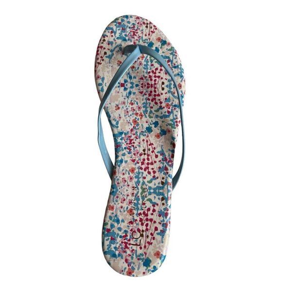 LC Lauren Conrad Honey 2 Ditsy Floral Sz 10 Flip Flop Sandals NWT Blue Pink NWT - Picture 2 of 10